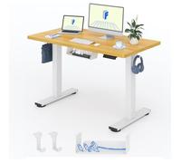 FlexiSpot Bureau Assis Debout 120x60cm Une Pièce, Bureau Réglable Électrique, Bureau Informatique avec Crochet, Charge 70kg, Maple