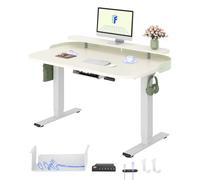 FLEXISPOT Bureau Assis Debout 120x80cm avec Rangement, Double Moteur, Bureau Réglable en Hauteur avec Mémoire & Écran LED, Bureau Enfant, Coiffeuse, Télétravail et Chambre, Blanc + Mousse Blanche