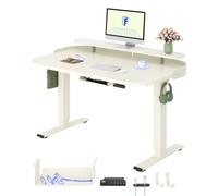 FLEXISPOT Bureau Assis Debout 120x80cm avec Rangement, Double Moteur, Bureau Réglable en Hauteur avec Mémoire & Écran LED, Bureau Enfant, Coiffeuse, Télétravail et Chambre, Mousse Blanche