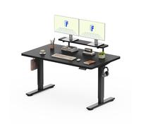 FLEXISPOT Bureau Assis Debout 140x60 cm avec Rehausseur d’Écran et Rangement, Charge 100 kg, Table Réglable en Hauteur avec Panneau de Contrôle à Mémoire, Étagère & Tiroirs, Assemblage Facile, Noir