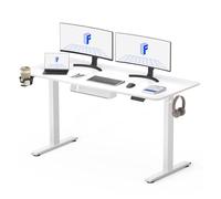 FLEXISPOT Bureau Assis Debout 140x60cm, avec Crochet, Porte-Gobelet et Étagère, Fonction Mémoire 4 Hauteurs,pour Bureau, Télétravail, Blanc