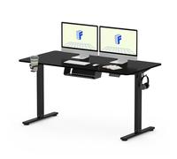 FLEXISPOT Bureau Assis Debout 140x60cm, avec Crochet, Porte-Gobelet et Étagère, Fonction Mémoire 4 Hauteurs,pour Bureau, Télétravail, Noir