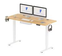 FLEXISPOT Bureau Assis Debout 140x60cm, Bureau Réglable en Hauteur Électrique, avec Porte-Gobelet et Crochet, Panneau de Contrôle à Fonctions Mémoires(Cadre Blanc+Plateau Érable)