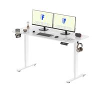 FLEXISPOT Bureau Assis Debout 140x60cm, Bureau Réglable en Hauteur Électrique, avec Porte-Gobelet et Crochet, Panneau de Contrôle à Fonctions Mémoires(Cadre Blanc+Plateau Blanc)