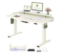 FLEXISPOT Bureau Assis Debout 140x80 cm avec Rangement, Double Moteur, Bureau Réglable en Hauteur avec Mémoire & Écran LED, Bureau Enfant, Coiffeuse, Télétravail et Chambre, Mousse Blanche