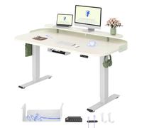 FLEXISPOT Bureau Assis Debout 140x80 cm avec Rangement, Double Moteur, Bureau Réglable en Hauteur avec Mémoire & Écran LED, Bureau Enfant, Coiffeuse, Télétravail et Chambre, Blanc + Mousse Blanche