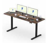 FLEXISPOT Bureau Assis Debout 160x60cm Bureau Réglable en Hauteur Électrique, Panneau de Contrôle à Fonctions Mémoires, Bureau à Télétravail(Cadre Noir+Plateau Marron)