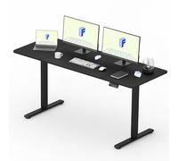 FLEXISPOT Bureau Assis Debout 160x60cm Bureau Réglable en Hauteur Électrique, Panneau de Contrôle à Fonctions Mémoires, Bureau à Télétravail(Cadre Noir+Plateau Noir)