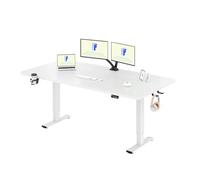FLEXISPOT Bureau Assis Debout 160x60cm, Table Réglable en Hauteur Électrique, Panneau de Contrôle à Fonctions Mémoires, Bureau à Télétravail(Cadre Blanc+Plateau Blanc)