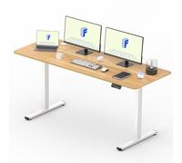 FLEXISPOT Bureau Assis Debout 160x60cm, Table Réglable en Hauteur Électrique, Panneau de Contrôle à Fonctions Mémoires, Bureau à Télétravail(Cadre Blanc+Plateau Érable)