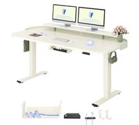 FLEXISPOT Bureau Assis Debout 160x80cm avec Rangement, Double Moteur, Bureau Réglable en Hauteur avec Mémoire & Écran LED, Bureau Enfant, Coiffeuse, Télétravail et Chambre, Mousse Blanche