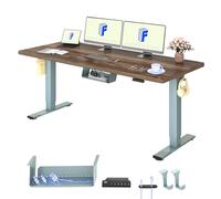 FLEXISPOT Bureau Assis Debout 180x80 Une Pièce, 2 Moteurs, Charge 100kg, Bureau Debout électrique avec Panneau à Fonctions Mémoires, Table Réglable en Hauteur Électrique, Bleu Alpin+Marron
