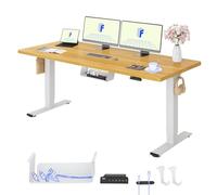 FLEXISPOT Bureau Assis Debout 180x80 Une Pièce, 2 Moteurs, Charge 100kg, Bureau Électrique avec Fonctions Mémoire et Système Anti-Collision, Table Réglable en Hauteur Électrique, Blanc+Érable