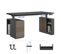 FLEXISPOT Bureau Assis Debout 180x80cm avec Caisson Latéral Modulaire, Casiers, Tiroirs & Support PC Fixe, Réglable en Hauteur, Style Élégant pour Bureau Exécutif & Studio Professionnel, Noir