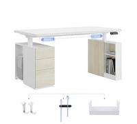 FLEXISPOT Bureau Assis Debout 180x80cm avec Caisson Latéral Modulaire, Casiers, Tiroirs & Support PC Fixe, Réglable en Hauteur, Style Élégant pour Bureau Exécutif & Studio Professionnel, Blanc