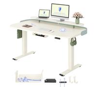 FLEXISPOT Bureau Assis Debout 2 Moteurs,120x80cm,Mousse Blanc+Mousse Blanc | Charge 120kg, Support Écran, Système anti-collision, Panneau de Commande 4 mémoires & Accessoires Pratiques, Bordure PU