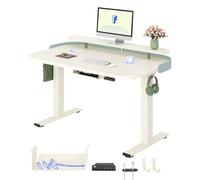 FLEXISPOT Bureau Assis Debout 2 Moteurs,120x80cm,Mousse Blanc+Mousse Blanc | Charge 120kg, Support Écran, Système anti-collision, Panneau de Commande 4 mémoires & Accessoires Pratiques, Bordure PU