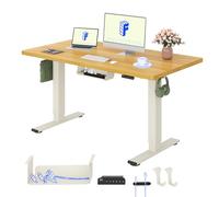 FLEXISPOT Bureau Assis Debout & 2 Moteurs, 140x80cm,Mousse Blanc+Érable | Charge de 120kg, Système anti-collision, Panneau de Commande avec 4 mémoires & Accessoires Pratiques Inclus pour Bureau