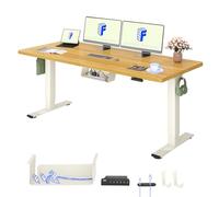 FLEXISPOT Bureau Assis Debout & 2 Moteurs, 180x80cm,Mousse Blanc+Érable | Charge de 120kg, Système anti-collision, Panneau de Commande avec 4 mémoires & Accessoires Pratiques Inclus pour Bureau