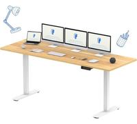 FLEXISPOT Bureau Assis Debout 200 x 80 cm avec 2 Moteurs Puissants, Table Stable Réglable en Hauteur, Bureau Électrique avec Fonction Mémoire (Blanc + Maple)