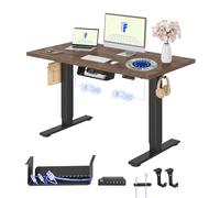 FLEXISPOT Bureau Assis Debout avec 2 Moteurs | 120x80cm, Plateau Fabriqué UE, Charge 120kg, Anti-collision, Fonctions Mémoires & Accessoires Pratiques,Noir+Chêne Foncé