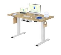 FLEXISPOT Bureau Assis Debout avec 2 Moteurs | 120x80cm, Plateau Fabriqué UE, Charge 120kg, Anti-collision, Fonctions Mémoires & Accessoires Pratiques,Blanc+Chêne Clair