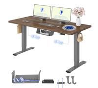 FLEXISPOT Bureau Assis Debout avec 2 Moteurs | 140x80cm, Plateau Fabriqué UE, Charge 120kg, Anti-collision, Fonctions Mémoires & Accessoires Pratiques,Gris+Chêne Foncé