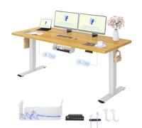 FLEXISPOT Bureau Assis Debout avec 2 Moteurs, 180x80 Une Pièce, 100kg Charge, Bureau Debout Réglable en Hauteur Électrique, Panneau de Contrôle à Fonctions Mémoires(Blanc+ Érable)