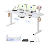 FLEXISPOT Bureau Assis Debout avec 2 Moteurs, 180x80 Une Pièce, 100kg Charge, Bureau Debout Réglable en Hauteur Électrique, Panneau de Contrôle à Fonctions Mémoires(Blanc+ Blanc)
