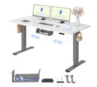 FLEXISPOT Bureau Assis Debout avec 2 Moteurs, Une Pièce 140x80cm, 100kg Charge, Bureau Debout Réglable en Hauteur Électrique, Panneau de Contrôle à Fonctions Mémoires(Gris+Blanc)