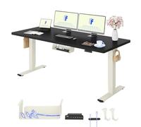 FLEXISPOT Bureau Assis Debout avec 2 Moteurs, Une Pièce 180x80cm, 100kg Charge, Bureau Debout Réglable en Hauteur Électrique, Panneau de Contrôle à Fonctions Mémoires(Mousse Blanche+Noir)