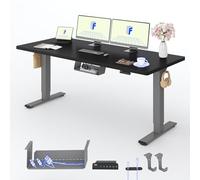 FLEXISPOT Bureau Assis Debout avec 2 Moteurs, Une Pièce 180x80cm, 100kg Charge, Bureau Debout Réglable en Hauteur Électrique, Panneau de Contrôle à Fonctions Mémoires(Gris+Noir)