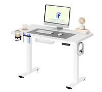 FLEXISPOT Bureau Assis Debout Basic, 110x54cm Une Pièce, Bureau Électrique Réglable en Hauteur, avec Porte-gobelets et Crochets, Panneau à Fonctions Mémoires, Blanc