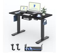 FlexiSpot Bureau Assis-Debout Électrique 100x60cm, Bureau Réglable en Hauteur avec Étagère et Crochet, Plateau d'une Pièce, Noir