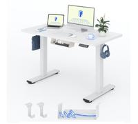 FlexiSpot Bureau Assis-Debout Électrique 100x60cm, Bureau Réglable en Hauteur avec Étagère et Crochet, Plateau d'une Pièce, Blanc