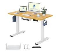 FlexiSpot Bureau Assis-Debout Électrique 120x60cm, Bureau Réglable en Hauteur avec Étagère et Crochet, Plateau d'une Pièce, Érable