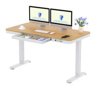 FlexiSpot Bureau Assis Debout Électrique 140×70cm avec Affichage LED,Fonction Mémoire, Port USB,Table Électrique avec Tiroir, Érable