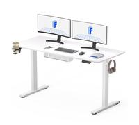 FlexiSpot Bureau Assis Debout Électrique 140x60cm, Bureau Réglable, Table d'ordinateur avec Crochet, Fonction Mémoire,Blanc