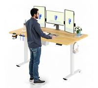 FLEXISPOT Bureau Assis Debout Électrique 160x60cm, Bureau Réglable Électrique en Hauteur avec Plateau Érable, Table d'ordinateur avec Crochet, Fonction Mémoire, pour Bureau, Télétravail