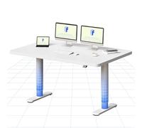 FLEXISPOT Bureau Assis Debout Électrique à Moteur Silencieux, Piétement Rond Stable, Plateau 140×80 cm, Réglage de Hauteur avec 4 Positions Mémoire, Système Anti-Collision, Blanc + Blanc