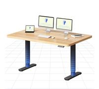 FLEXISPOT Bureau Assis Debout Électrique à Moteur Silencieux, Piétement Rond Stable, Plateau 140×80 cm, Réglage de Hauteur avec 4 Positions Mémoire, Système Anti-Collision, Noir + Érable