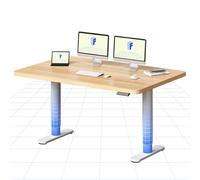 FLEXISPOT Bureau Assis Debout Électrique à Moteur Silencieux, Piétement Rond Stable, Plateau 140×80 cm, Réglage de Hauteur avec 4 Positions Mémoire, Système Anti-Collision, Blanc + Érable