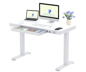 FLEXISPOT Bureau Assis Debout Électrique avec Affichage LED,Fonction Mémoire et Port USB,Table Électrique avec Tiroir pour Bureau à Domicile 120x60cm (Blanc Élégant)