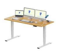FLEXISPOT Bureau Assis Debout Électrique avec Double Moteur Port USB, Plateau Monobloc 25mm, Pieds à 3 Niveaux, 120 kg de Charge, 4 Mémoires, Détection d’Obstacle, 140 * 80 Érable
