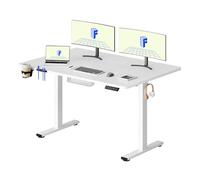 FLEXISPOT Bureau Assis Debout Électrique Basic 140x60cm, Bureau Réglable Électrique en Hauteur avec Plateau Blanc, Table d'ordinateur avec Crochet, Fonction Mémoire, pour Table et Chambre