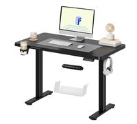 FLEXISPOT Bureau Assis Debout Électrique - Bureau Debout Réglable en Hauteur avec Porte-gobelets et Crochets, Panneau Clavier Contrôle à Fonctions Mémoires 110x54 cm(Cadre Noir + Plateau Noir)