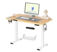 FLEXISPOT Bureau Assis Debout Électrique - Bureau Debout Réglable en Hauteur avec Porte-gobelets et Crochets, Panneau Clavier Contrôle à Fonctions Mémoires 110x54 cm(Cadre Blanc+Plateau Érable)
