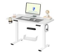 FLEXISPOT Bureau Assis Debout Électrique - Bureau Debout Réglable en Hauteur avec Porte-gobelets et Crochets, Panneau Clavier Contrôle à Fonctions Mémoires 110x54 cm(Cadre Blanc + Plateau Blanc)