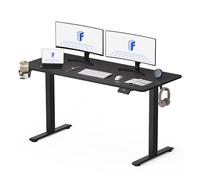 FLEXISPOT Bureau Assis Debout Électrique - Bureau Debout Réglable en Hauteur avec Porte-gobelets et Crochets, Panneau Clavier Contrôle à Fonctions Mémoires 140x60 cm(Cadre Noir + Plateau Noir)