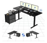 FlexiSpot Bureau Assis Debout en L, Bureau d'angle Électrique avec Rangement,2 Tiroirs,Réglable en Hauteur, Fonctions Mémoires, Noir
